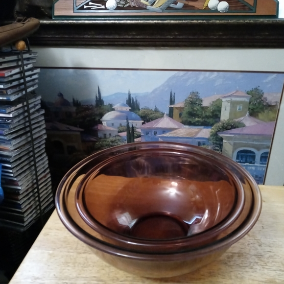 🍜2 Pyrex Set Amber Nesting Mixing Bowl🇺🇸🍲12"+10",Nice Vintage,A Nice Gift.🎁 - Picture 8 of 14